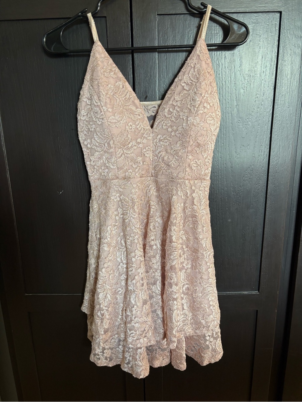 Lace V-Neck Spaghetti Strap Mini Dress - Blush Pink